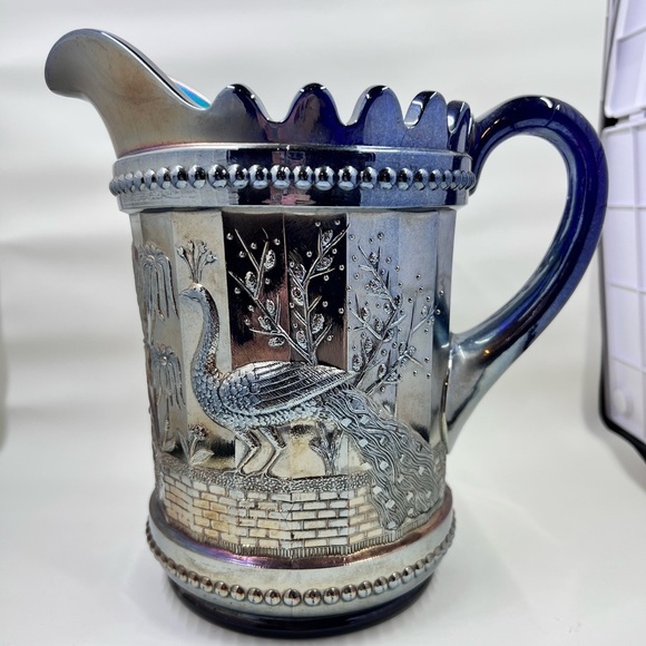 Antique Dugan Peacock at the Fountain carnival glass pitcher - Picture 1 of 13